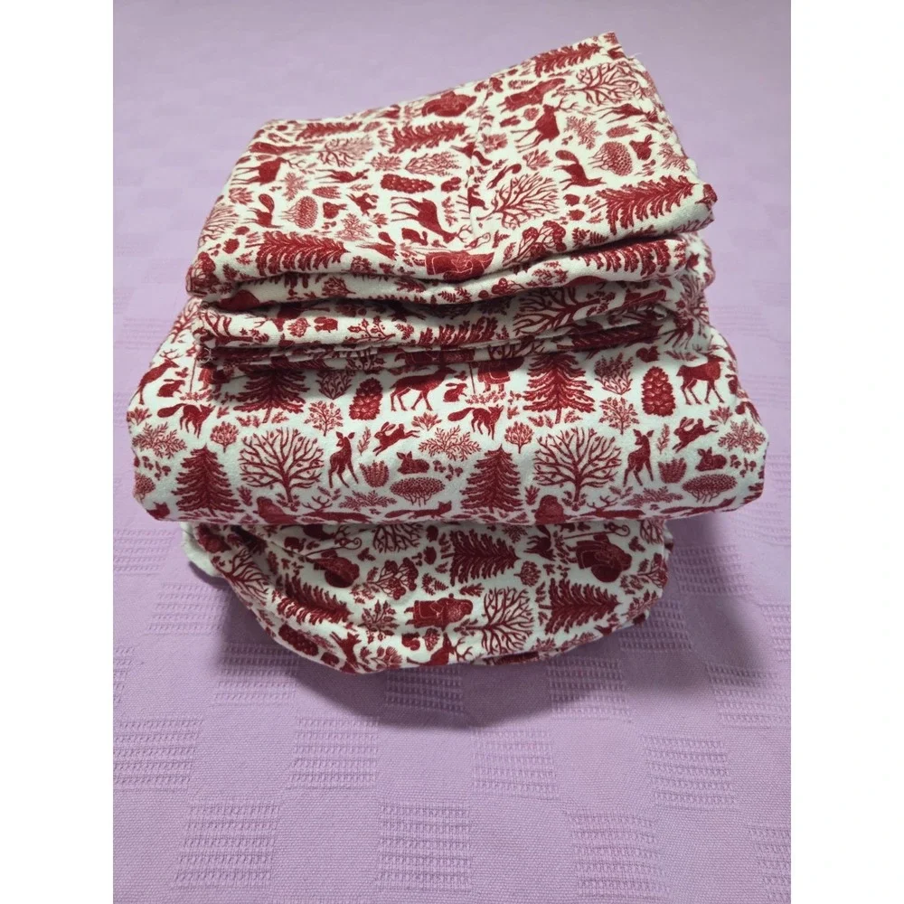 Christmas Flannel Full Sheet Set 100% Cotton Red Target Santa Deer Fox Rabbit